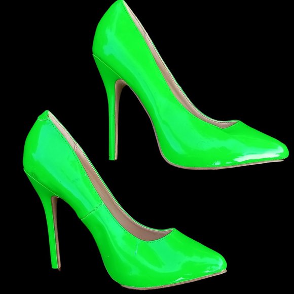 PLEASER Women's Neon Green size 5 Heels 5" Stiletto Pumps Shoes AMUSE-20 Patent - Picture 3 of 6